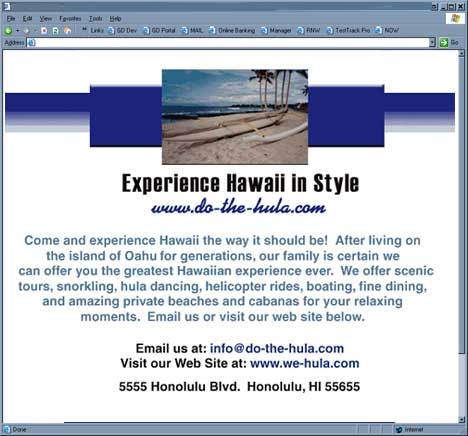 One Page Web Site..